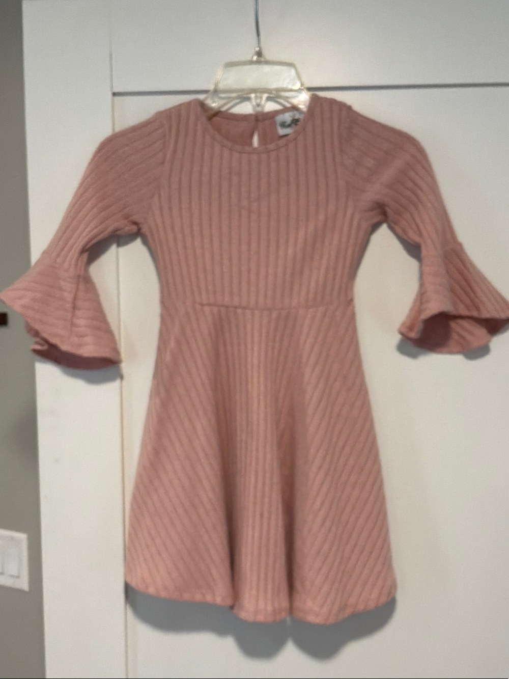 Rare Editions Dusty Rose Ribbed Bell-Sleeve Dress